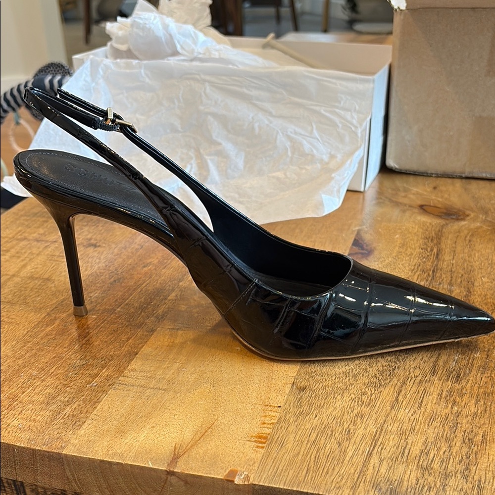 SCHUTZ Black Patent Leather Slingback Heels
